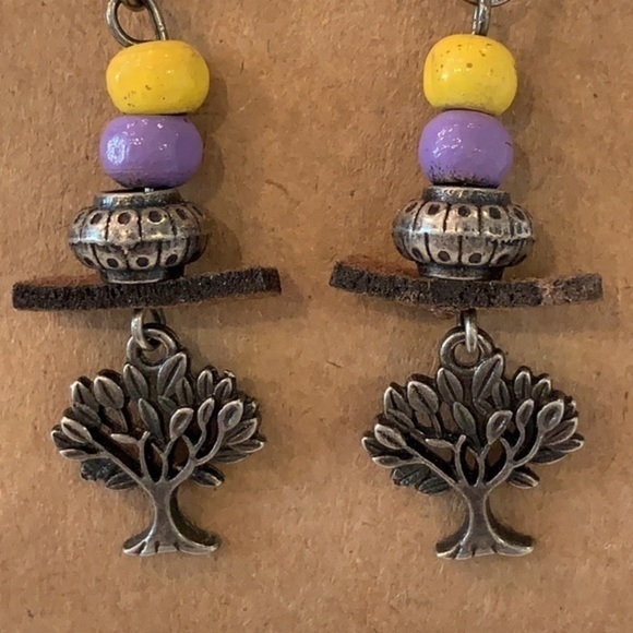 💐5/25 tree of life charm leather crystal bead dangle drop earrings - Picture 2 of 8